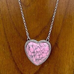 Western Southwestern Pink Stone Heart Necklace
